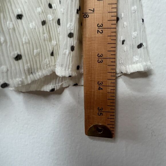 Zara Cream Black Dotted Swiss Long Sleeve 1/2 Button Collared Ruffle Hem Dress - Picture 13 of 14